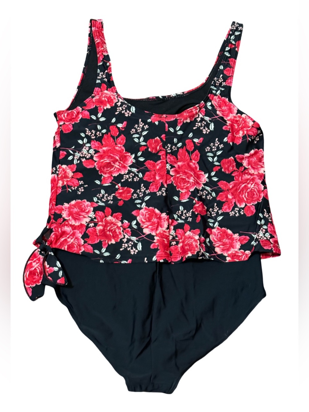 Island Pearls Floral One Piece Swimsuit Black Red Roses Size 14